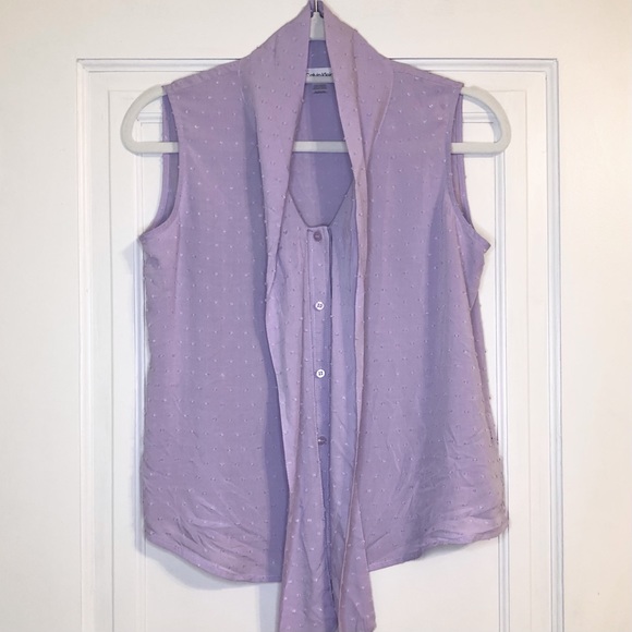 Calvin Klein Lilac Embossed Tie Neck Button Blouse - Picture 2 of 6